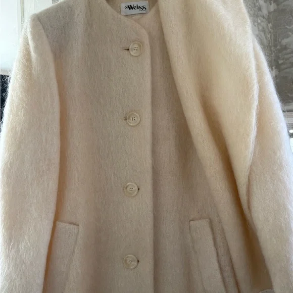 Vintage Weiss Cream Long Mohair Coat - Picture 3 of 11